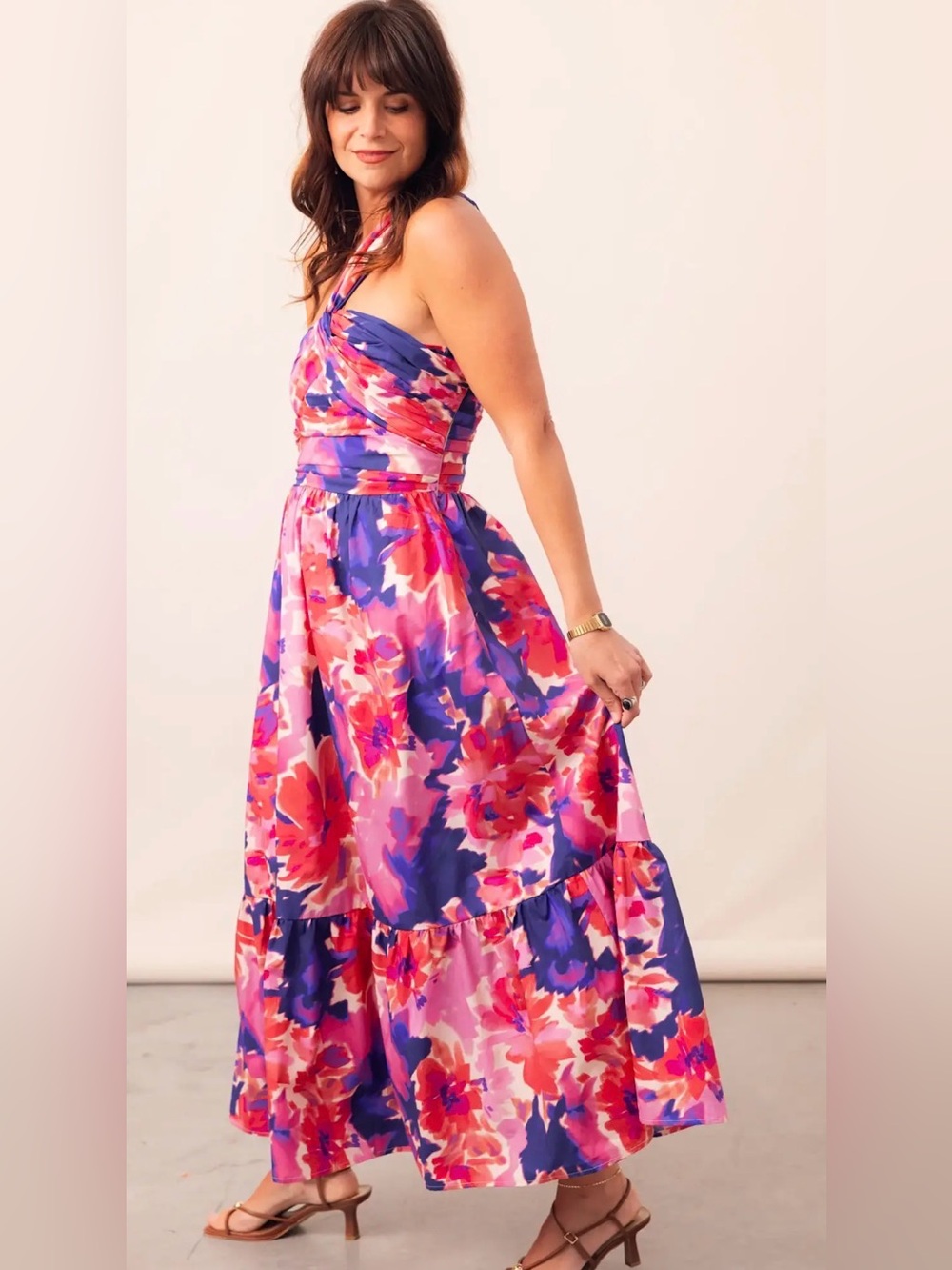 Lucy Paris Vibrant Floral One Shoulder Cotton Maxi Dress XL